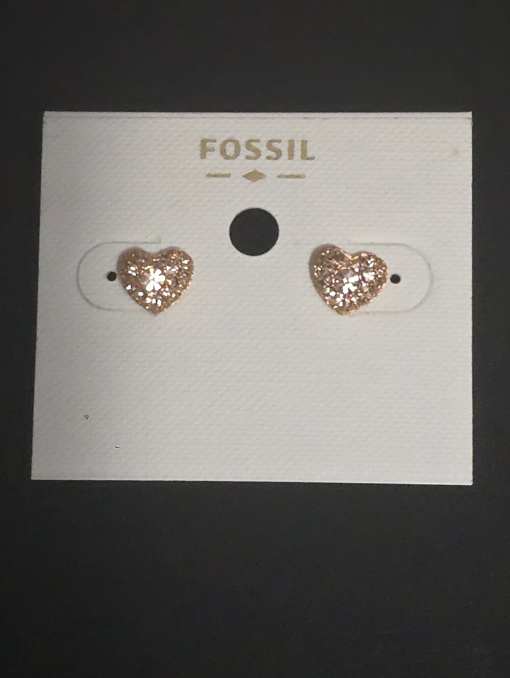Fossil Glitz Heart Rose Gold Stud Earrings